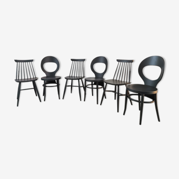 Series of 6 mismatched bistro chairs Baumann and Gizycko