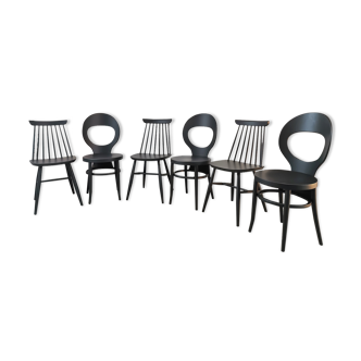 Series of 6 mismatched bistro chairs Baumann and Gizycko
