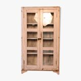 Old display case in Burmese teak with a white-ecru patina