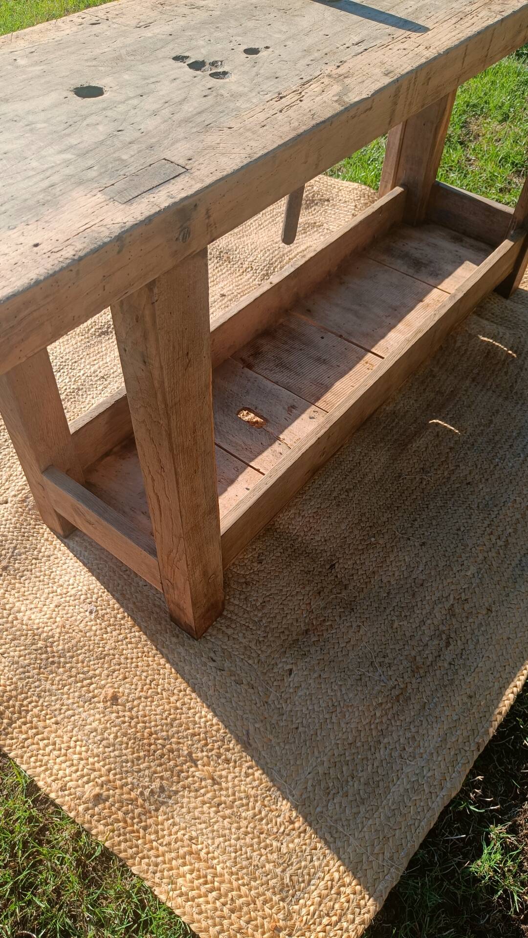 Old workshop bench in solid oak