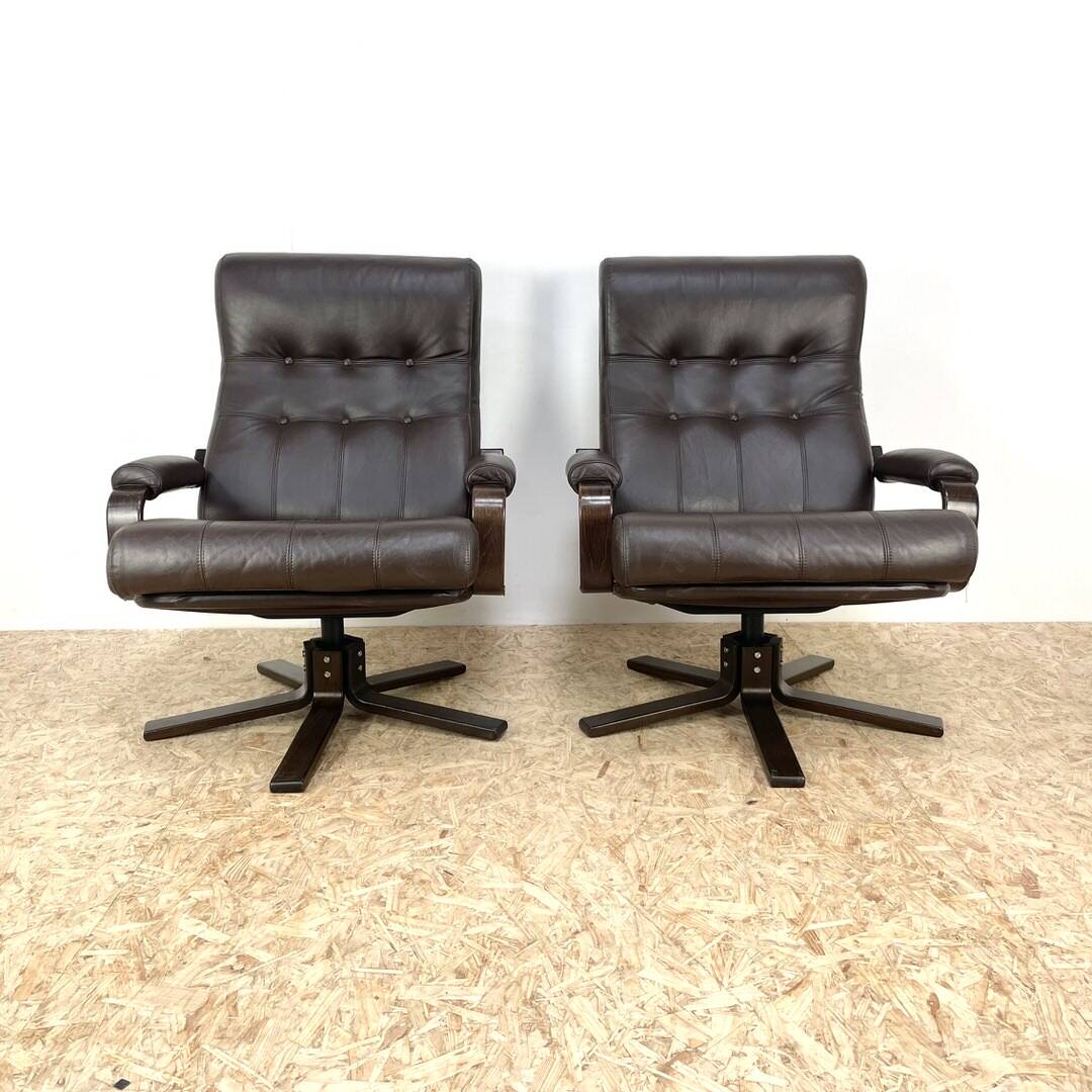 Mid Century Leather Swivel Chairs by Kebe