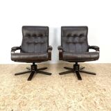 Mid Century Leather Swivel Chairs by Kebe