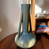 French Pierrefonds vase with blue crystalline glaze, Art Nouveau stoneware