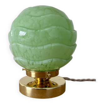 Vintage art deco globe table lamp in mint green Clichy glass