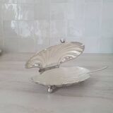 Deschamps Freres butter dish with silver-plated metal shell and V-shaped bowl