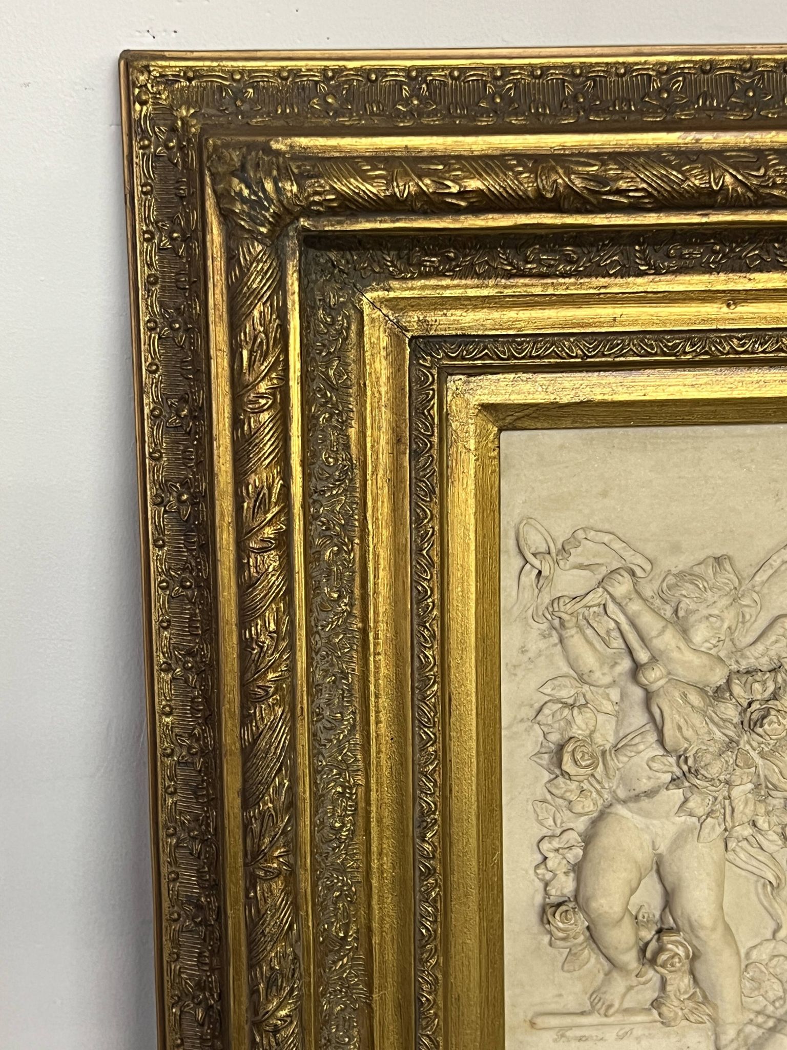 Marble high relief by François Duquesnoy "Putti, garlands and flowers" Paris, 1892