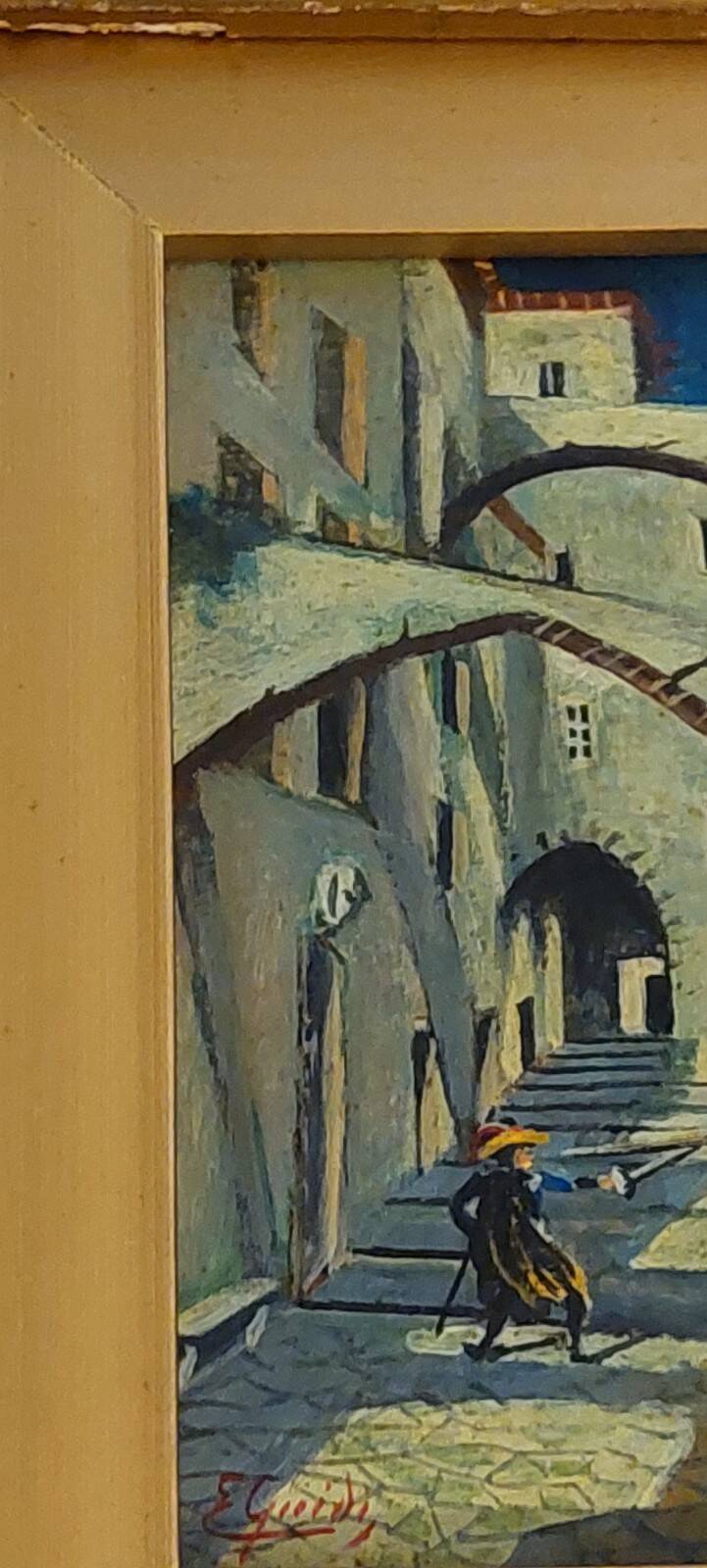 Small old painting oil on panel signed E. Guidi, frame
