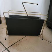 Vintage metal magazine rack in gold and black vinyl Newspaper holder