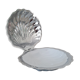 Scallop shell butter dish in stainless steel with its white glass saucer.