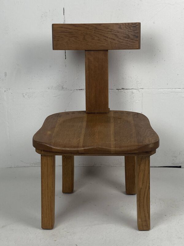 Chaise basse ou chaise d'enfant brutaliste en chêne, Pays-Bas 1970