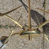 4-light pendant light, brass and opaline, Maison Lunel, Paris, vintage 1950s