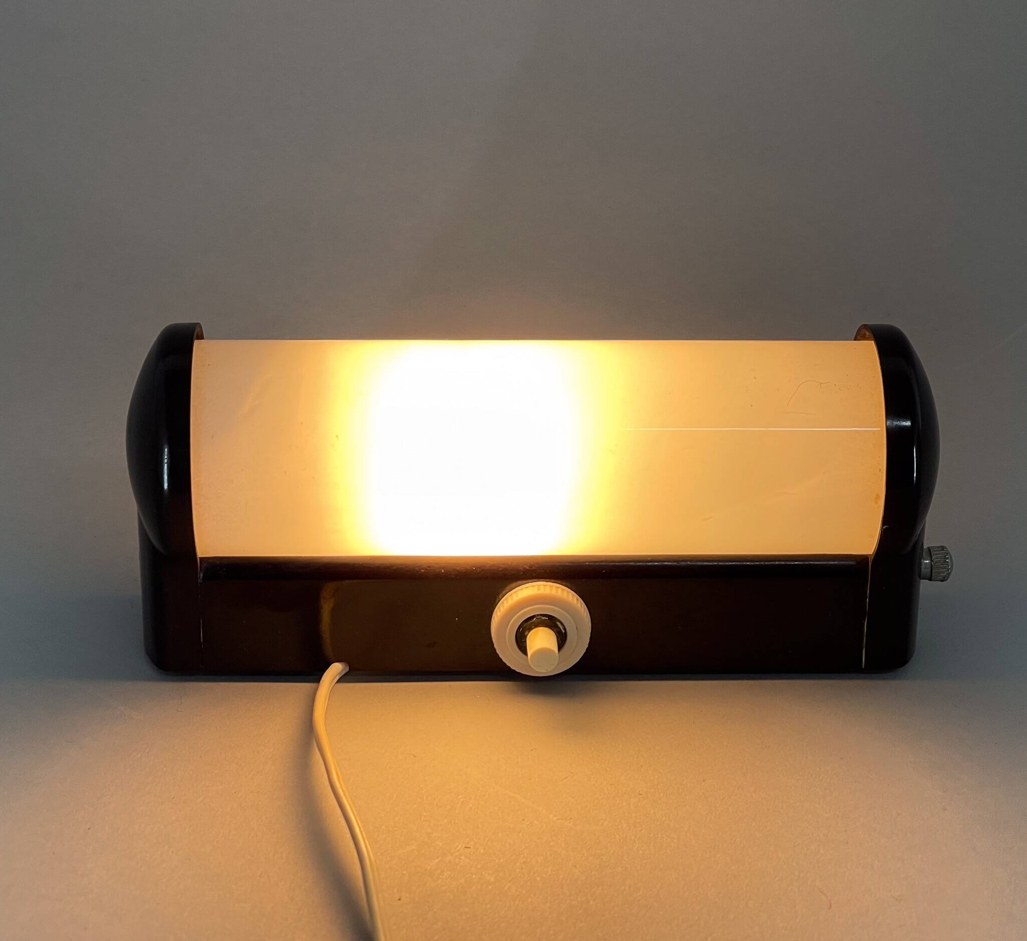 Bakelite and Milk Glass Wall Lamp, Czechoslovakia, 1950's