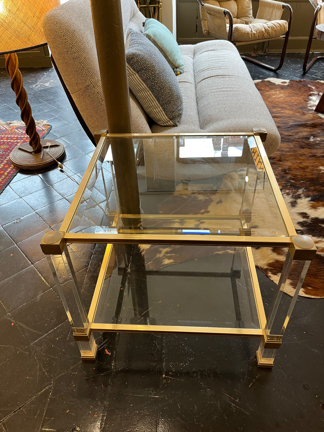 Bout de canape  plexiglas et verre 1960