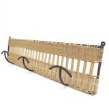 Wall coat rack with 3 hooks in iron and wicker braided 60s