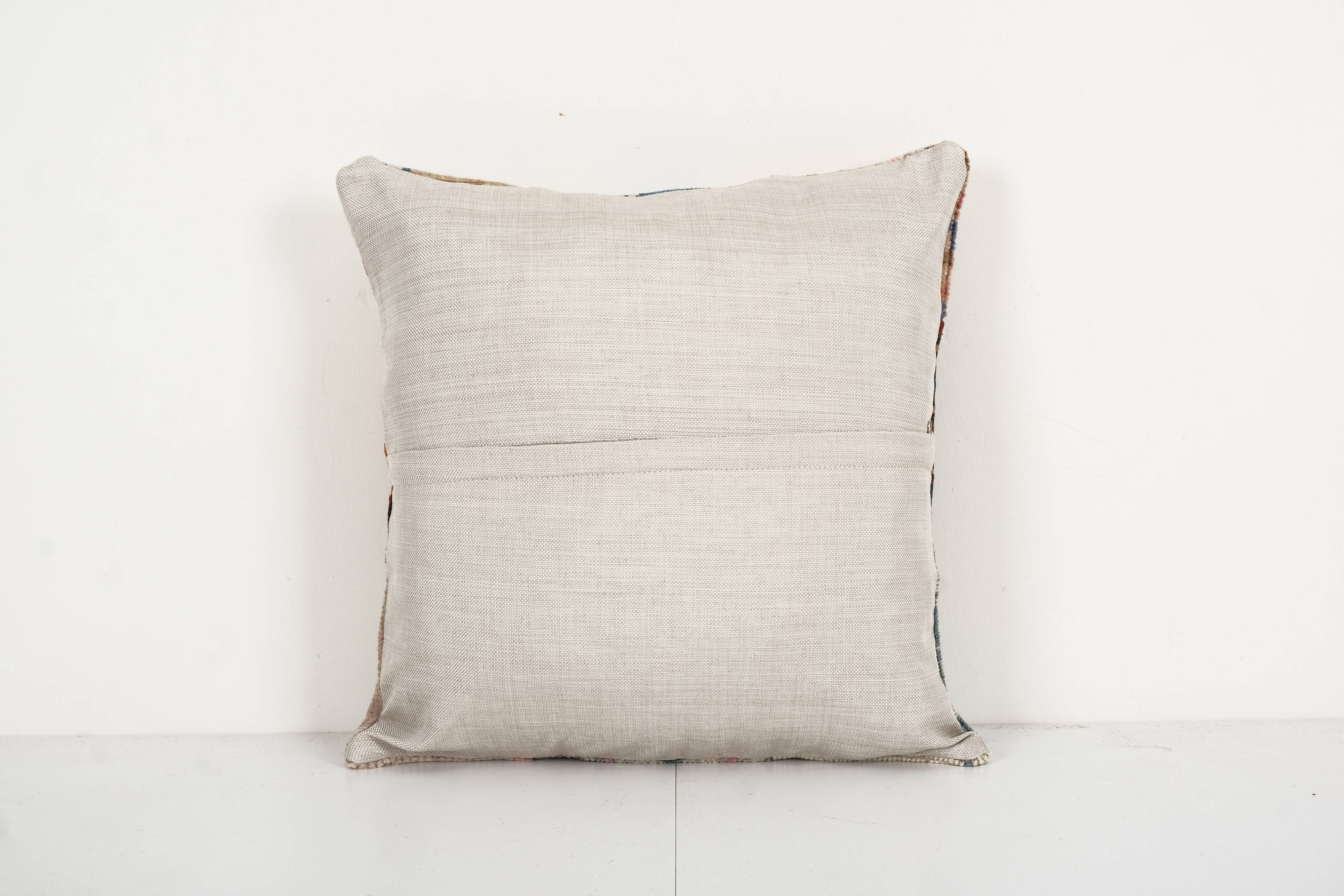 Bohemian patchwork rug pillow cover, square turkish organic cushion with mid century design, vintage