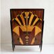 Art Deco cabinet with two doors, marquetry fan pattern in beech wood.