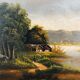 Oil on canvas, Riverside landscape