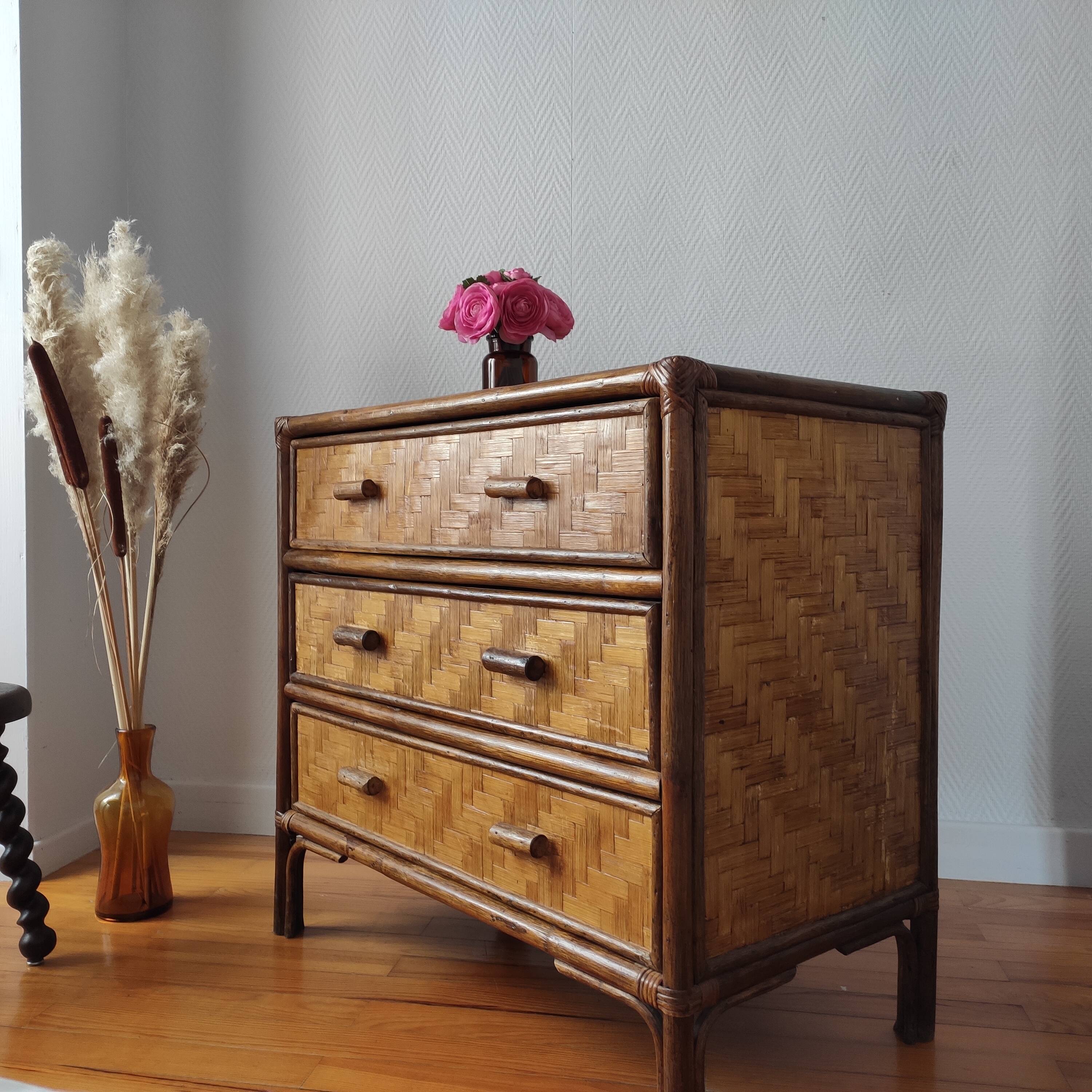 Commode vintage en rotin