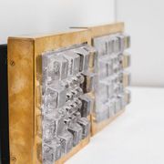 Swedish brutalist glass and brass wall lamps from Falkenbergs Belysning, set of 2