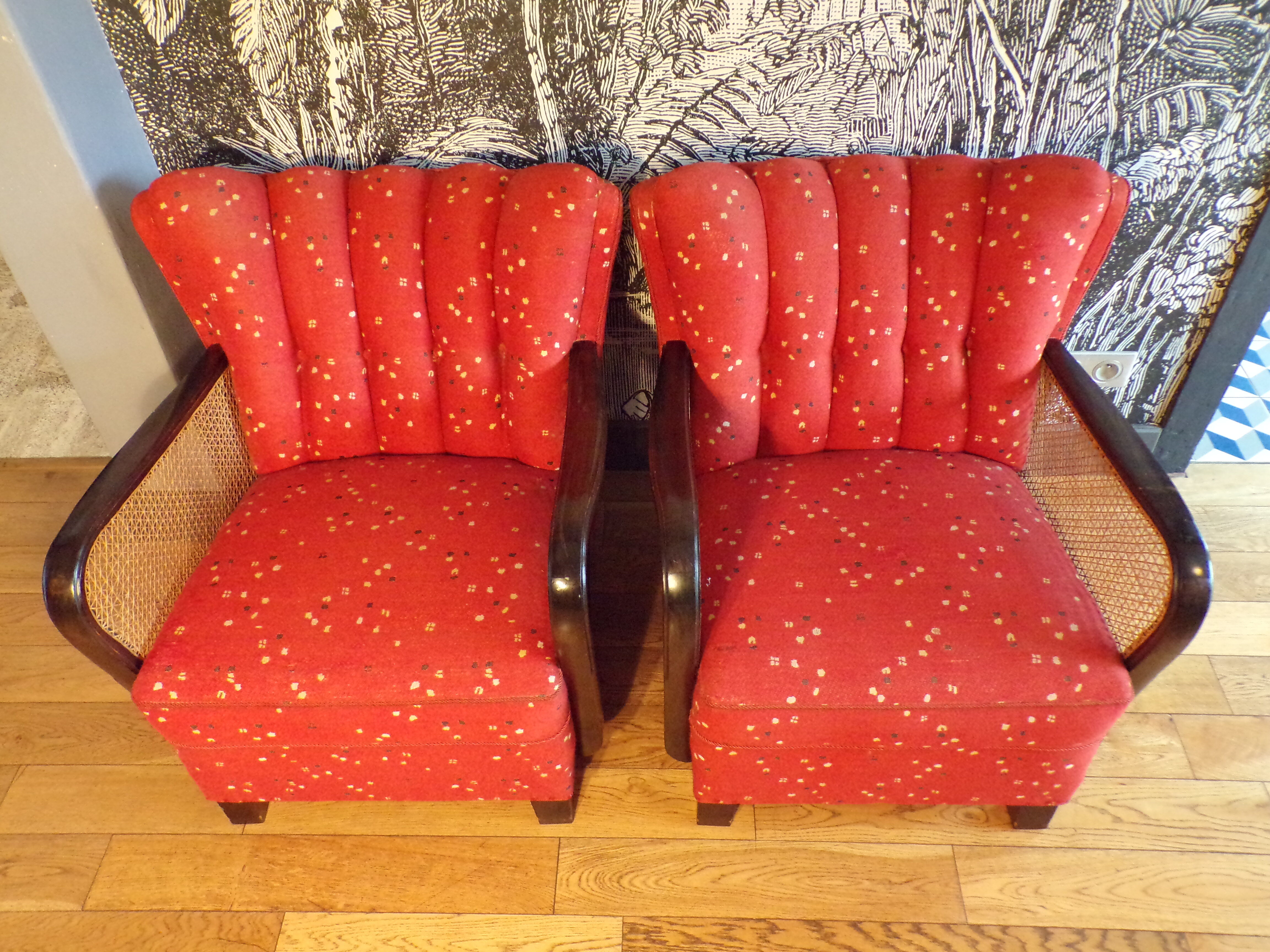 Pair of padded art deco armchairs