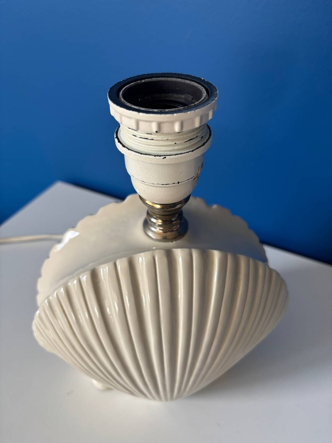 Vintage ceramic shell lamp base - Cream white - Bo style
