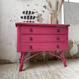 Vintage pink rattan chest of drawers