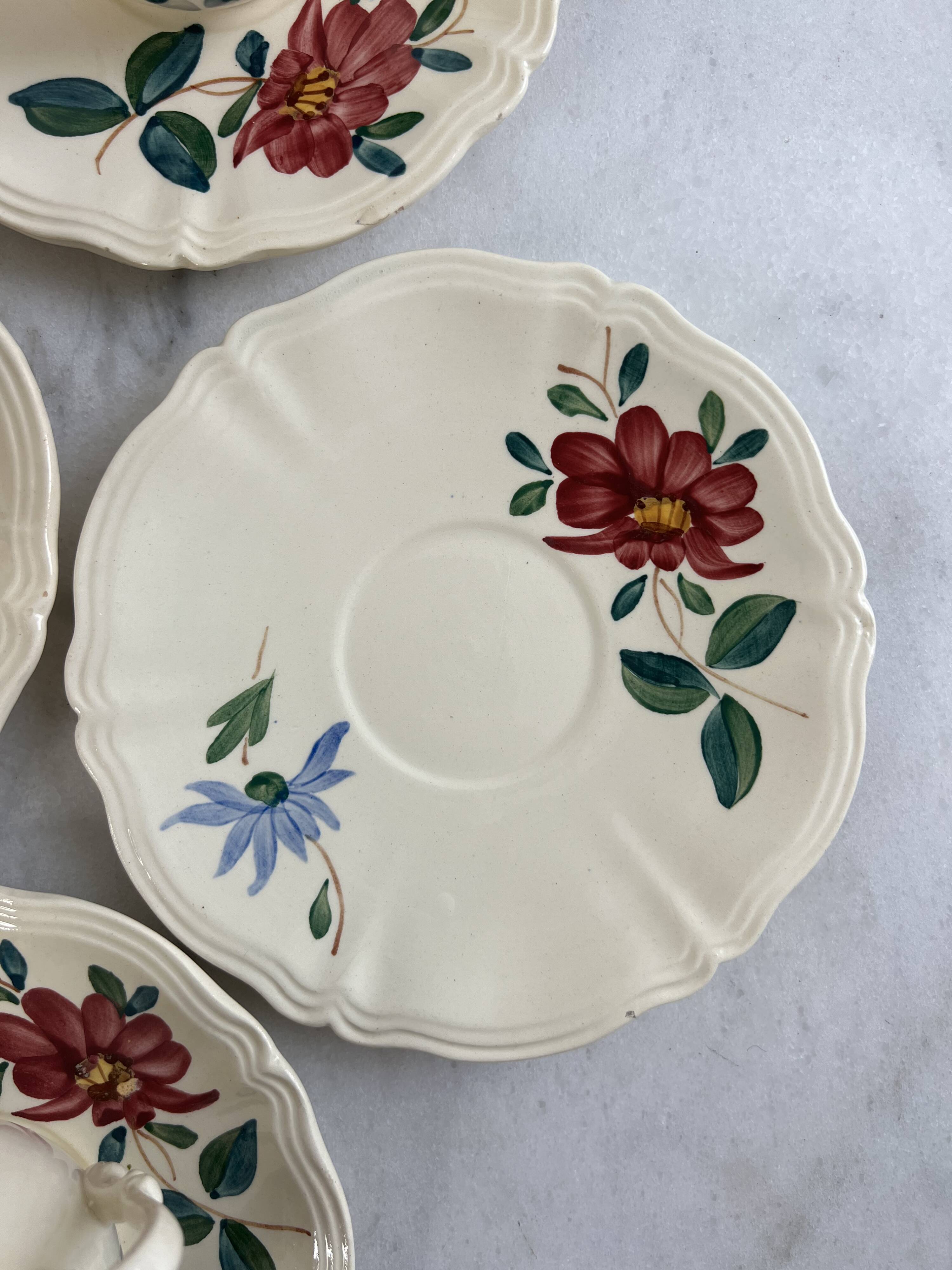 Set of 8 hand-painted coffee cups Sarreguemines Terre de fer