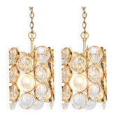 Pair of small golden brass pendants, Sciolari design for Palwa, Germany, 1970s.