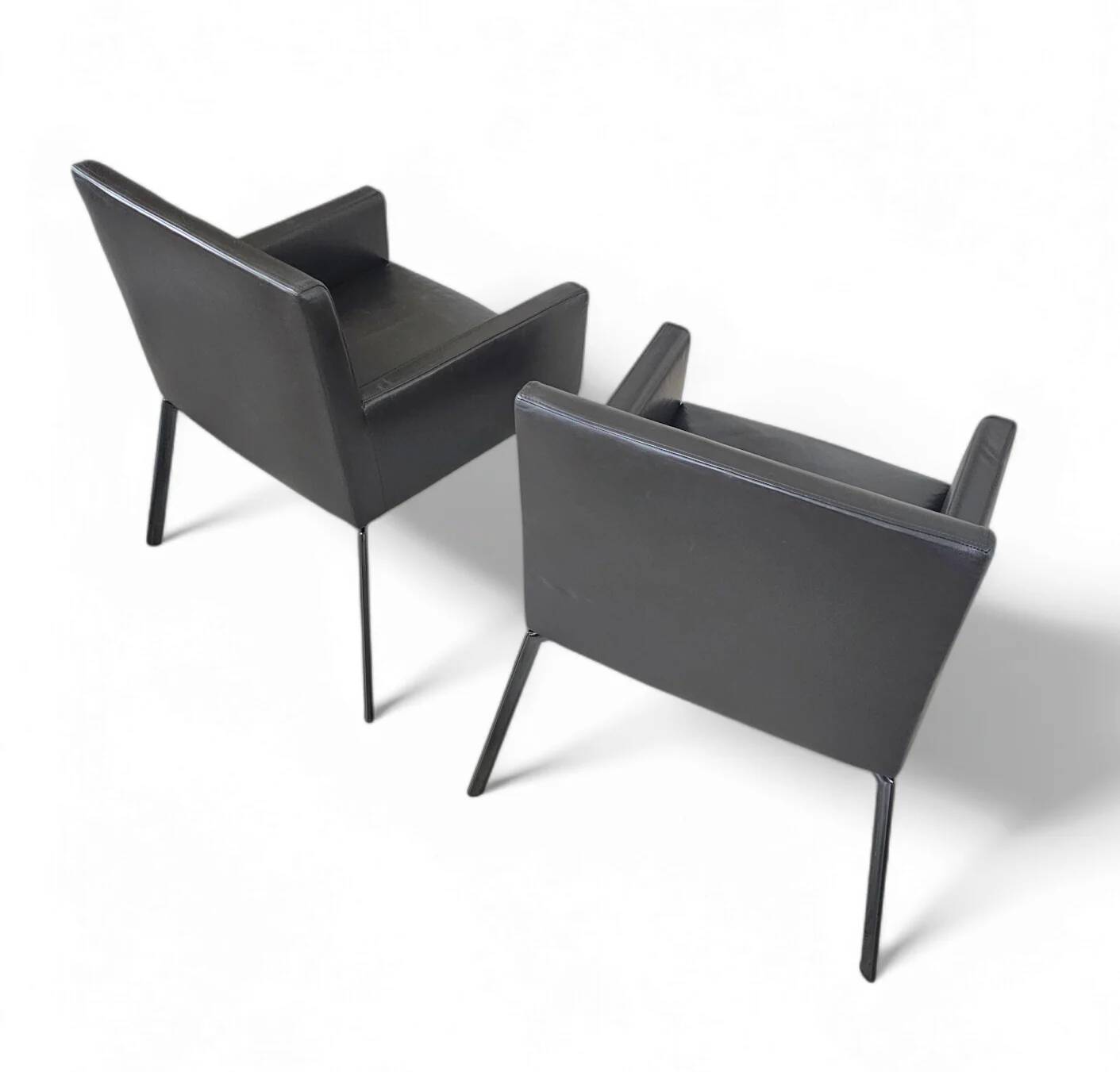 2 x Manet Minotti arm chairs 1990s / dark brown leather / chrome height 83