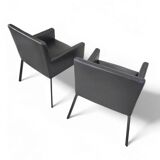 2 x Manet Minotti arm chairs 1990s / dark brown leather / chrome height 83