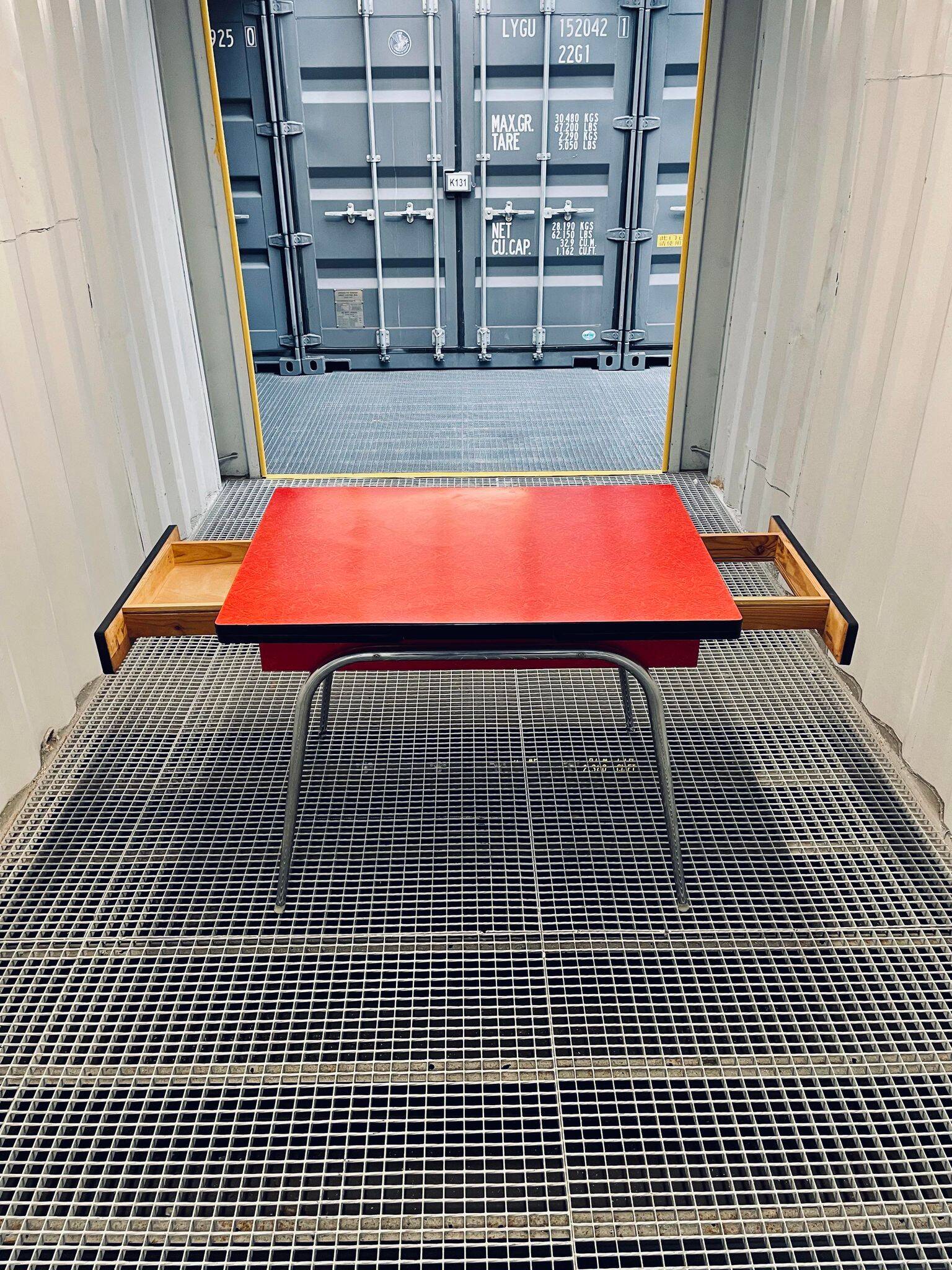 Vintage red formica table from the 60s with extensions
