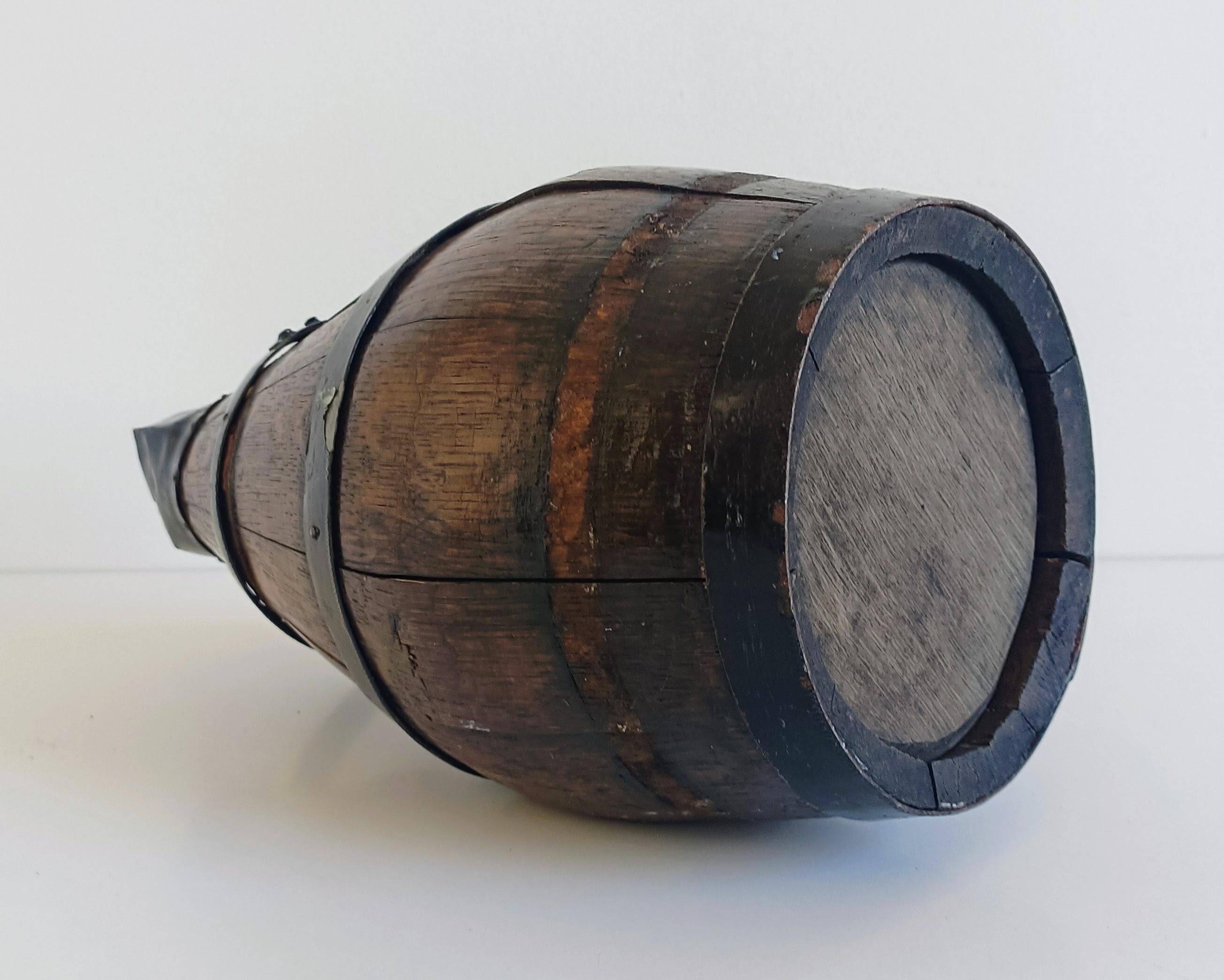 19th Century Rustic French Oak and Metal Hand-Crafted Pitcher