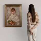 Signed Italian painting portrait of a young girl from the 20th century