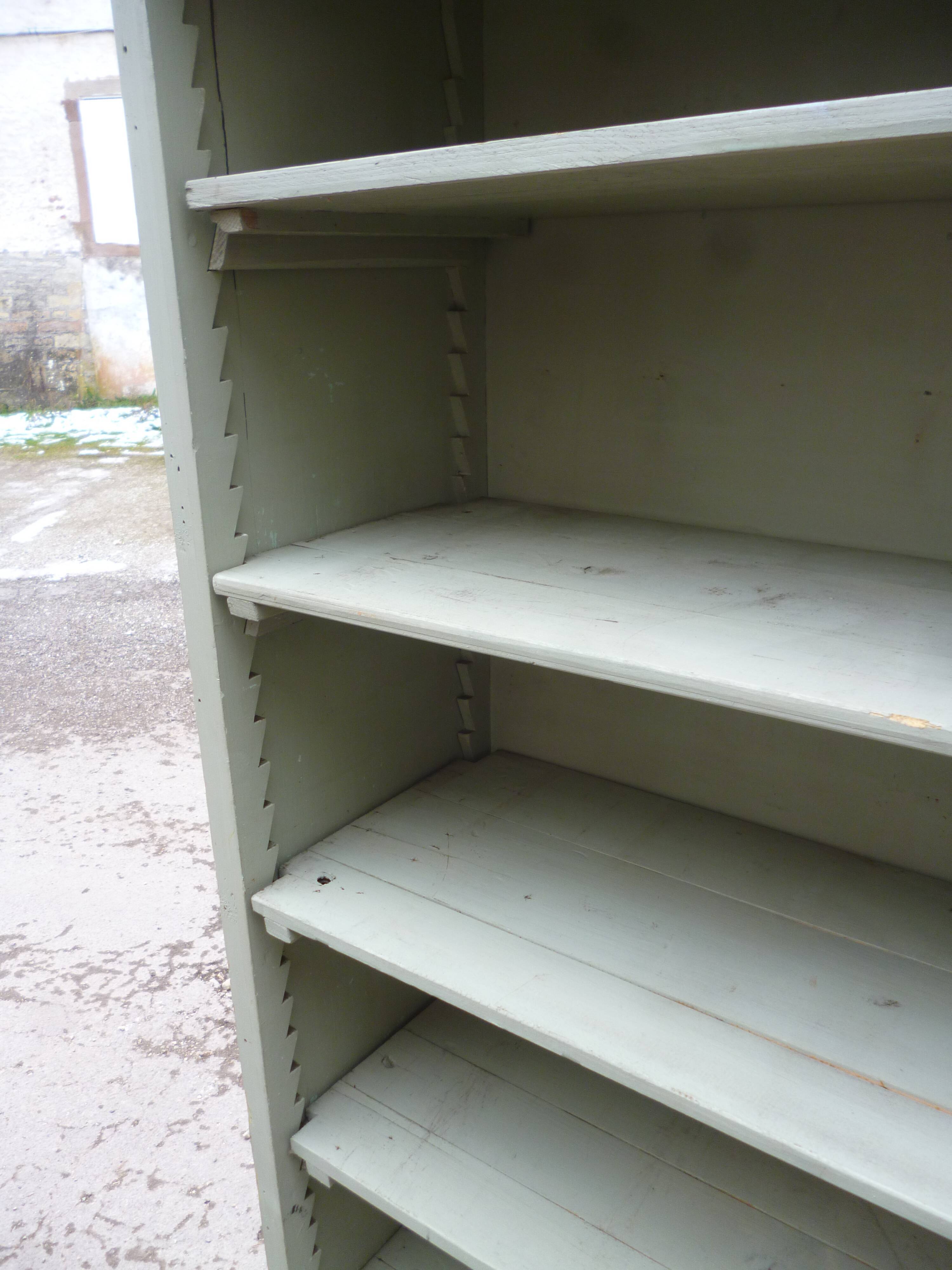 Workshop shelf in old wood green patina