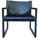 Postmodern lounge chair in black saddle leather and midnight blue wood, 1980.