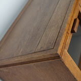 Vintage dutch oak haberdashery shop cabinet / vitrine drop down doors, 1930s