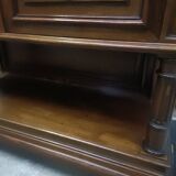 Solid walnut sideboard, Henri II style, Renaissance, with pink and white marble top