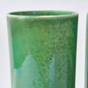 Pair of vintage 1950 rolled vases green ceramic signed 50s 1950s