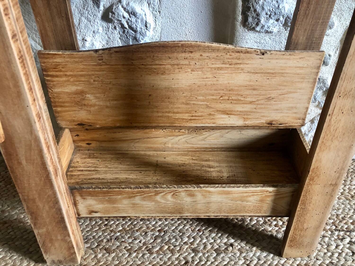 Restored antique wooden workbench
