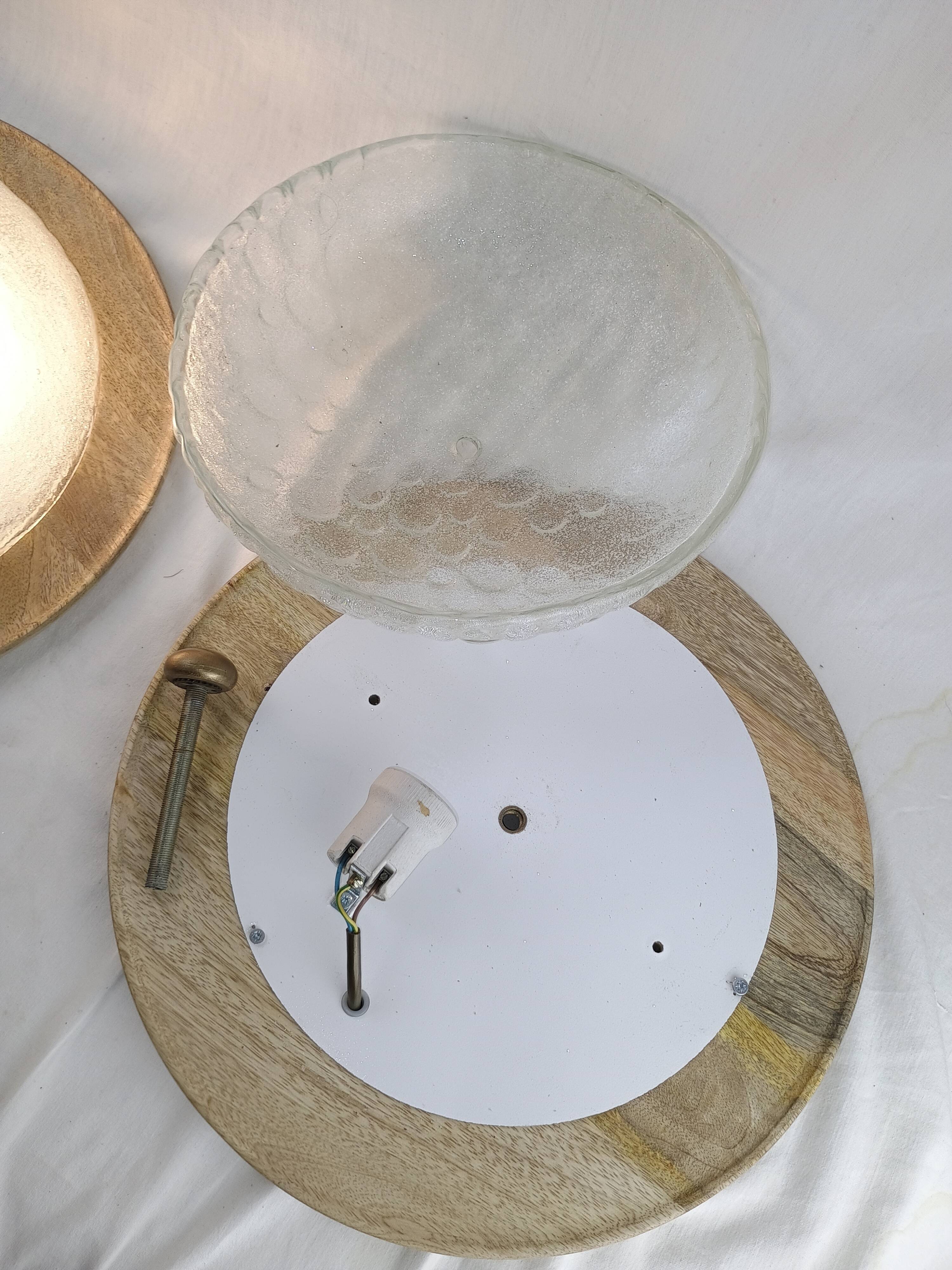 Pair of vintage Murano wall lights with exotic wood shelf.