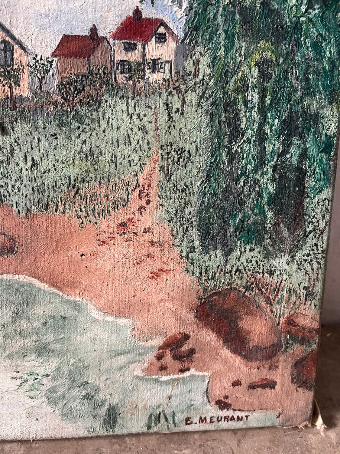 Countryside scene with horses, signed