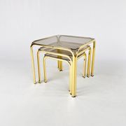 Tables gigognes en laiton et verre fumé, années 1970