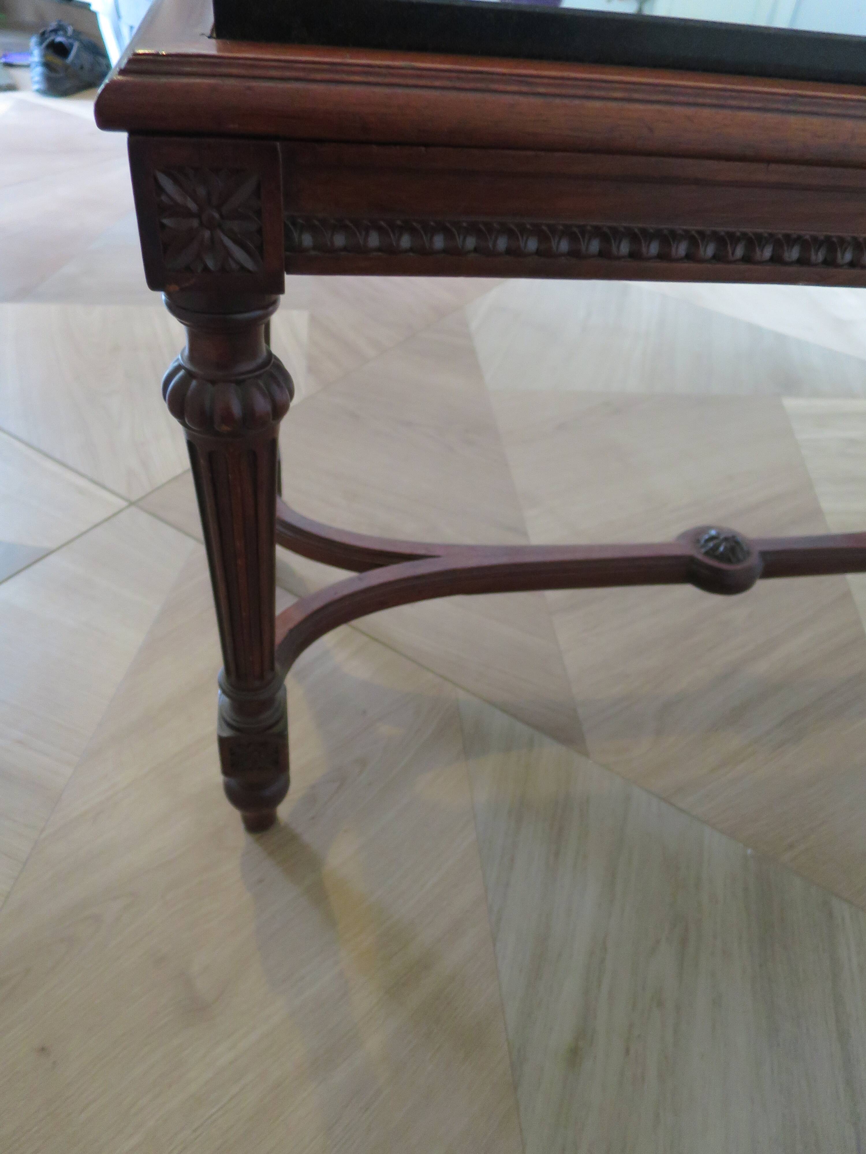 Coffee table - black marble top - Louis XIII style - H-shaped crossbar base