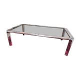 Table basse chromée et verre fumé