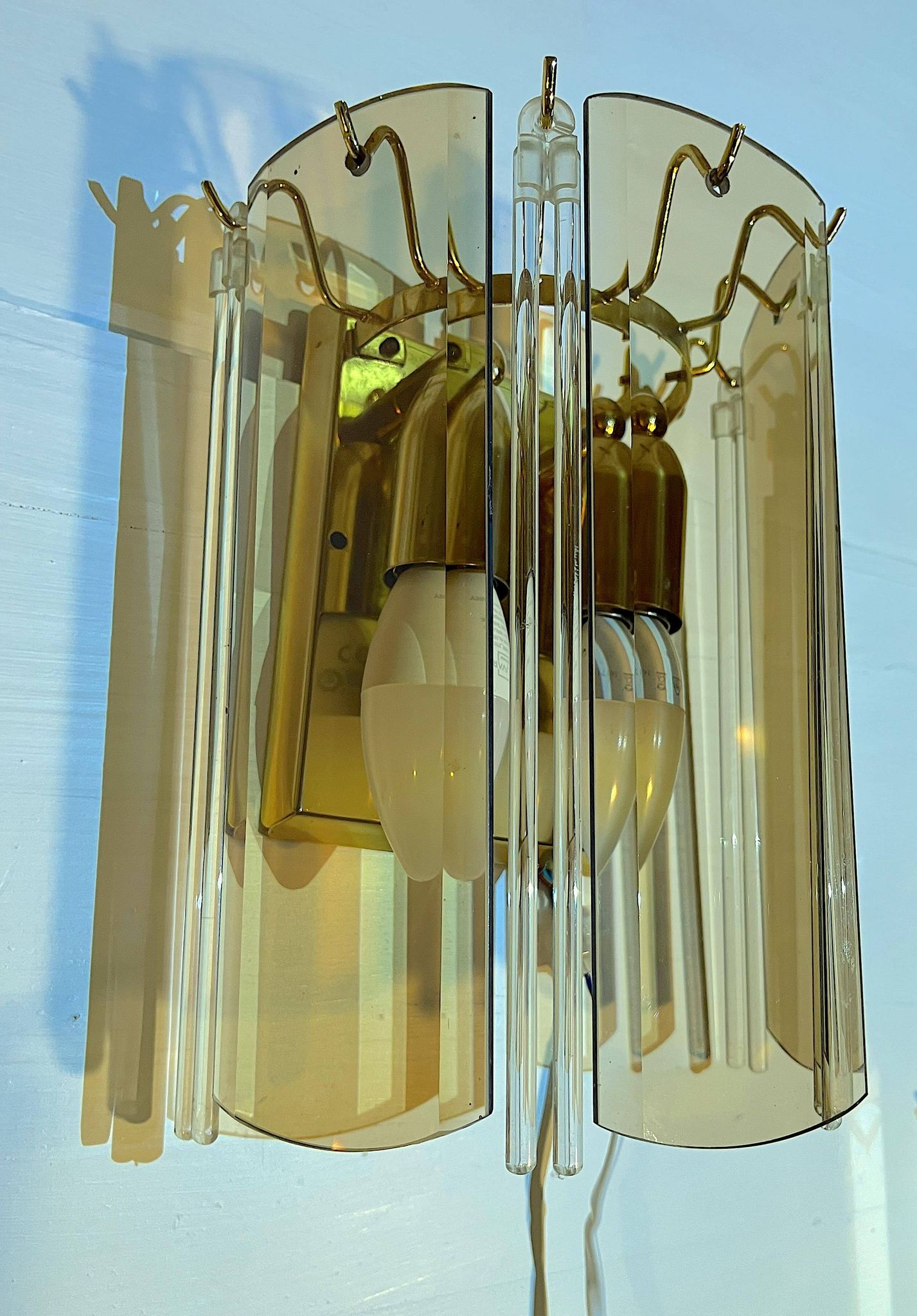 Trois Appliques Venini, verre fumé biseauté, italie, 1970