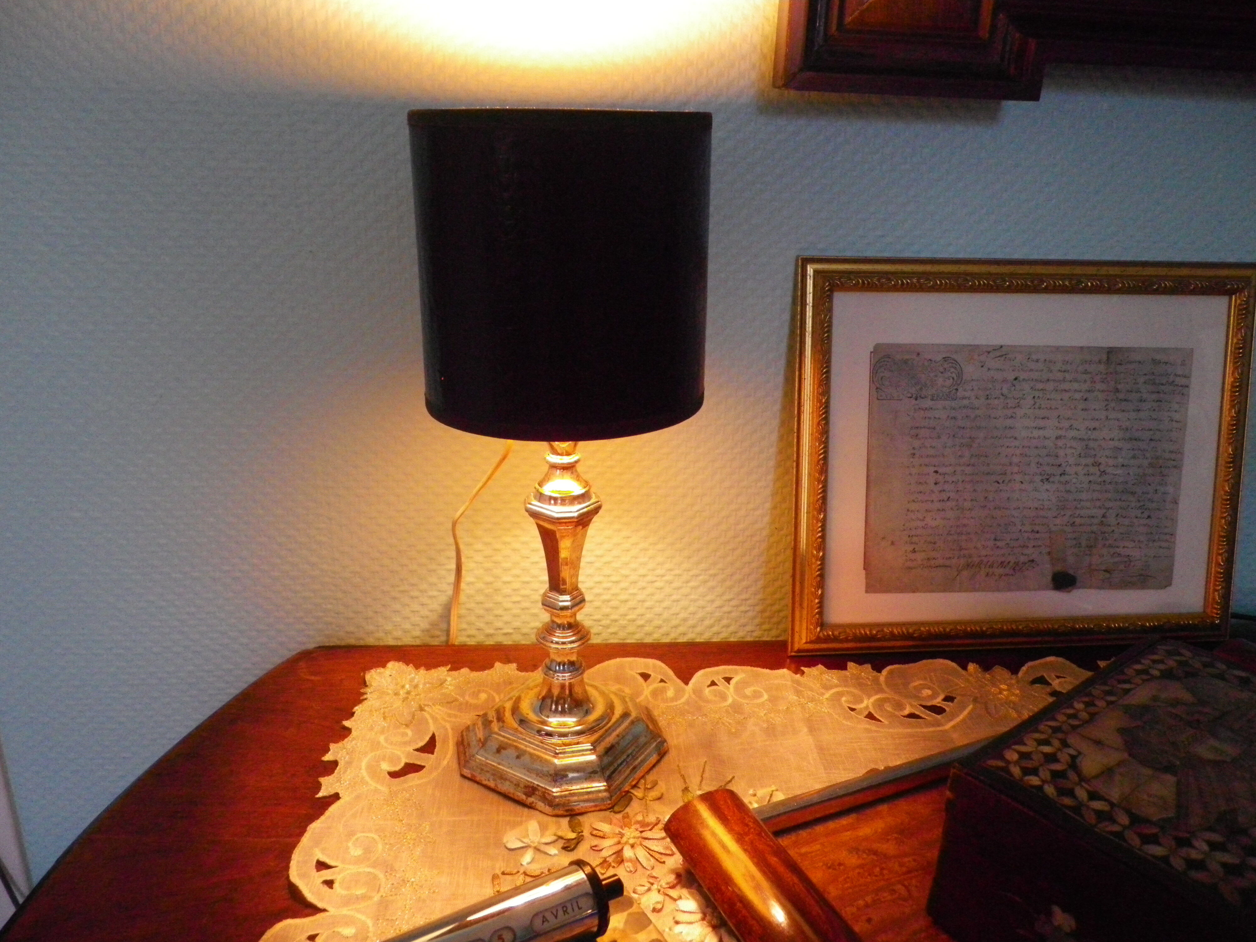 Lamp to lay, black leather lampshade - Art Deco