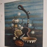 Gianfranco Rontani . Lucca (1926-2018) large oil on canvas 118 x 97 surrealist