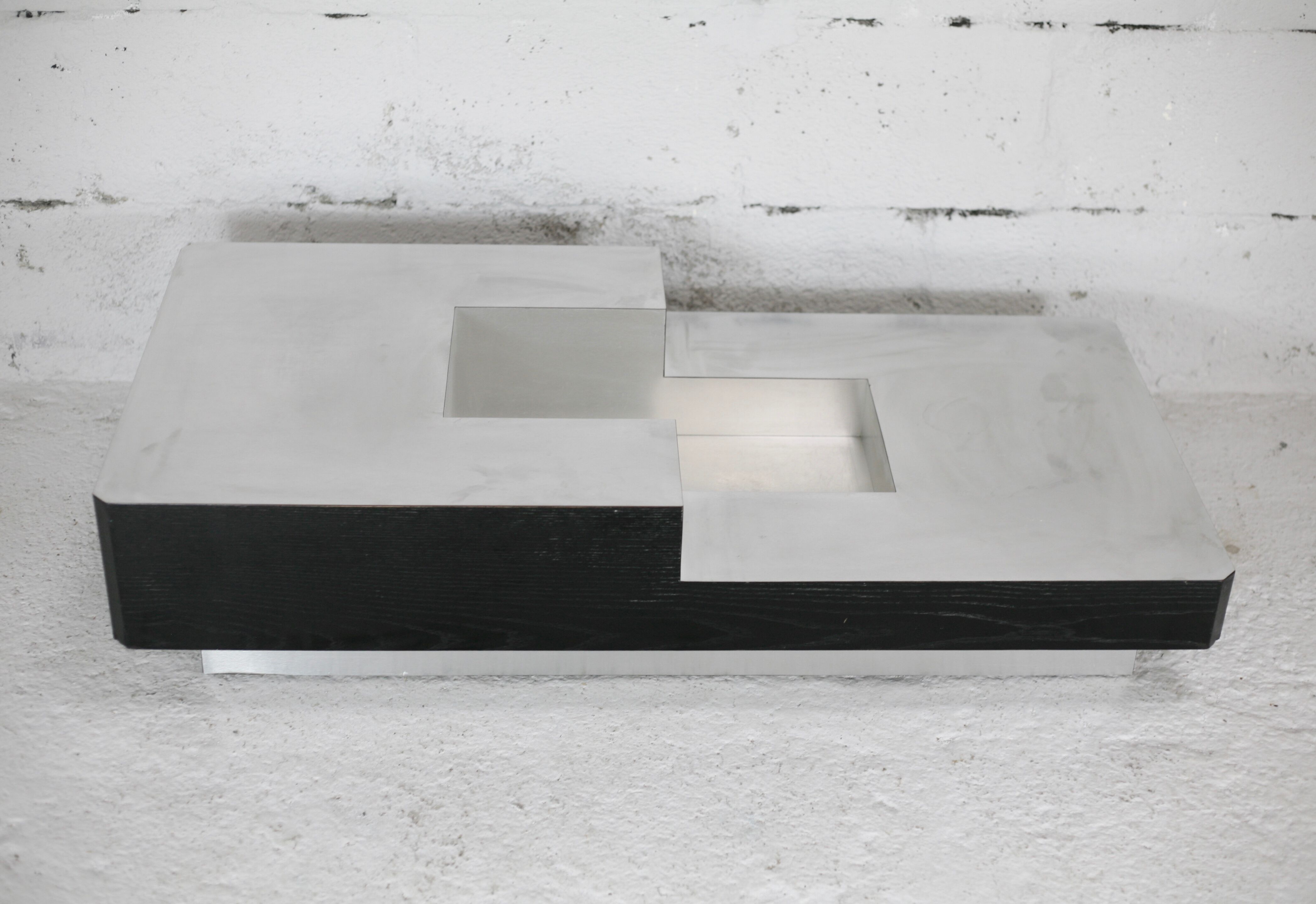 Coffee table "Space Age", wood, aluminum veneer, France, circa 1970