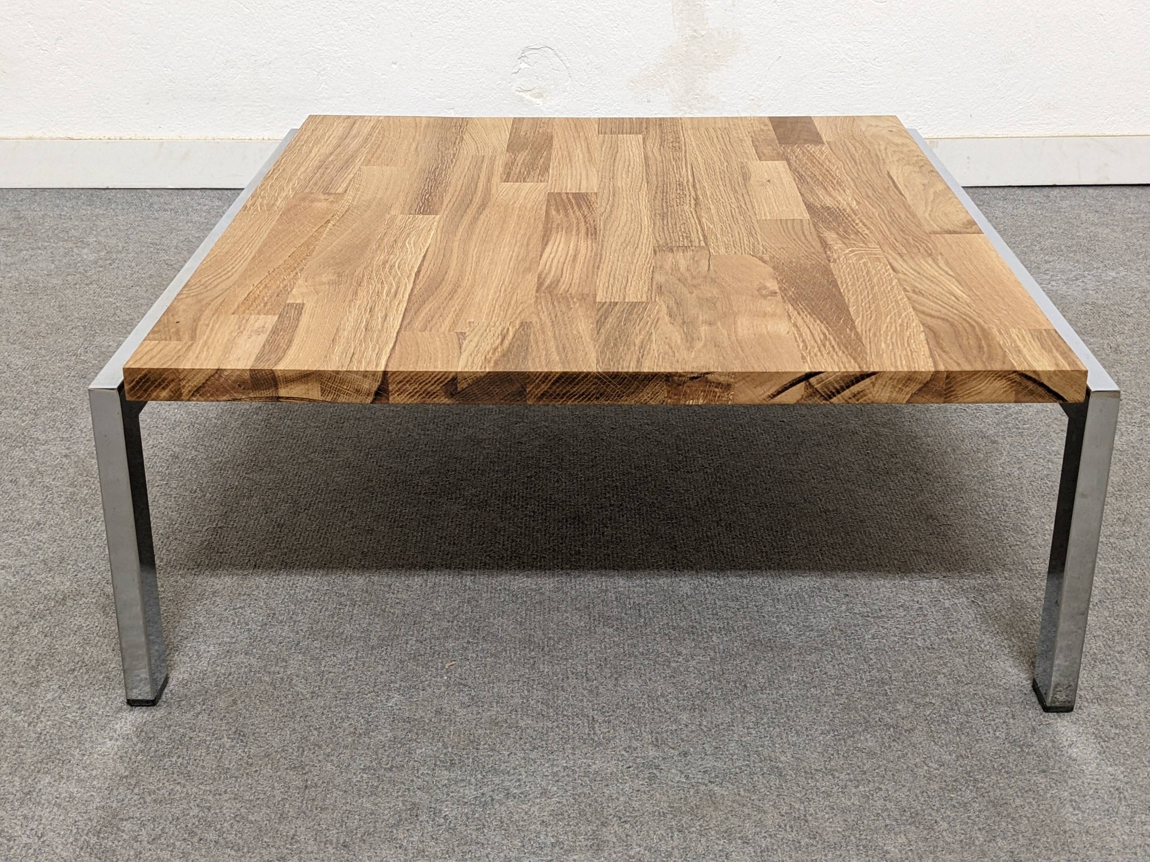 Coffee table or side table in solid oak, France around 1970.