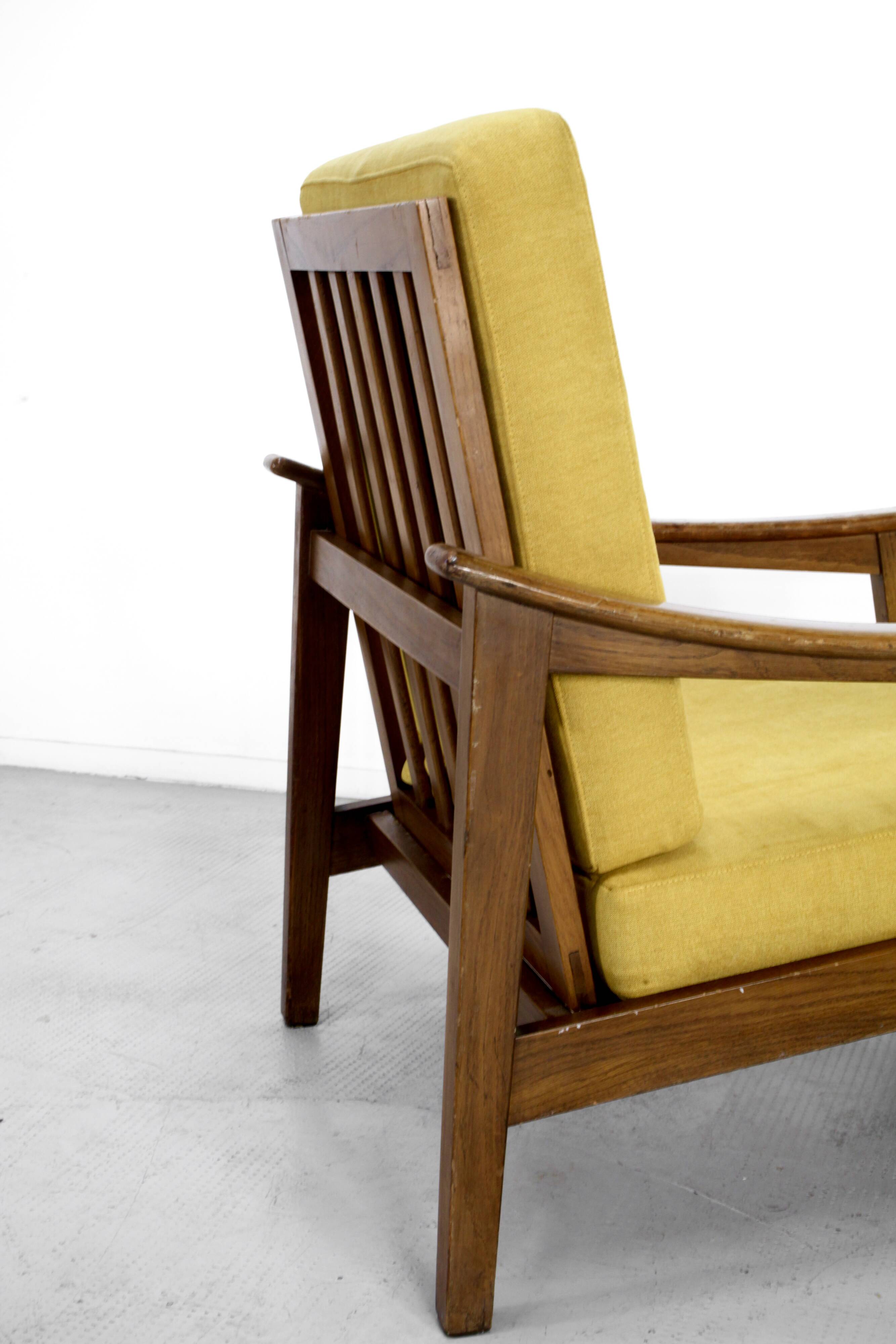 Midcentury Italian Armchair In Teak And Mustard Velvet.